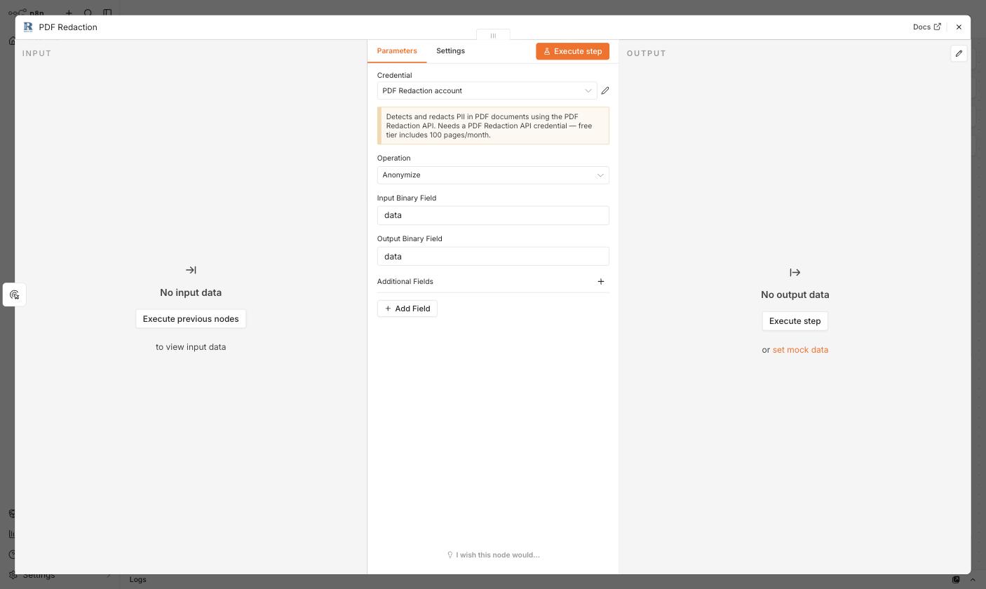 PDF Redaction node with the Anonymize operation and default fields