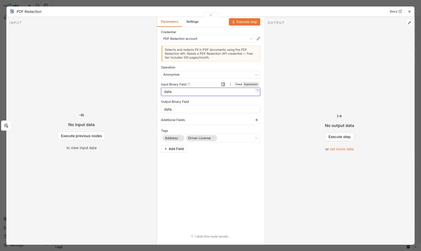 Anonymize operation configured with Address and Driver License tags