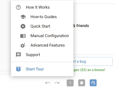 Help menu with How It Works, How-to Guides, Quick Start, Support and Start Tour